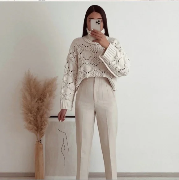 Zara * Cable Knit Sweater With Buttoned Cuffs - Picture 3 of 16